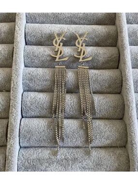 Fashion Jewelry Silver Plated
Tassel Y-S-L Logo Luxury Drop
Earrings